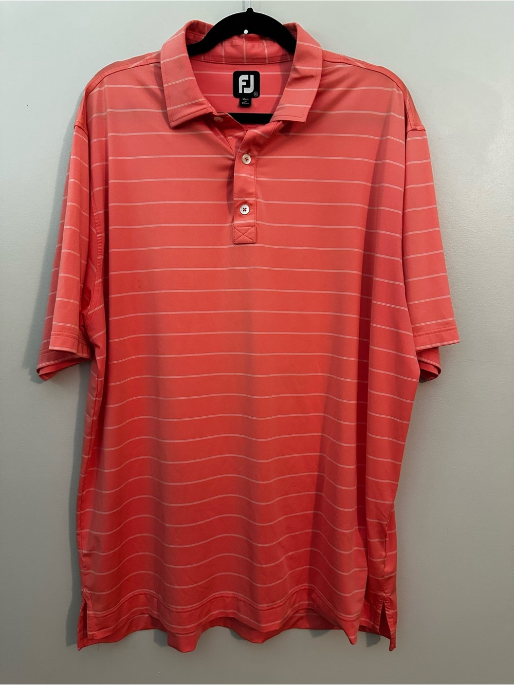 FOOTJOY Coral and White Striped Performance Golf Polo XL